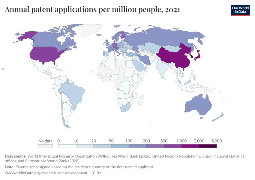 A thumbnail of the "Annual patent applications per million people" chart