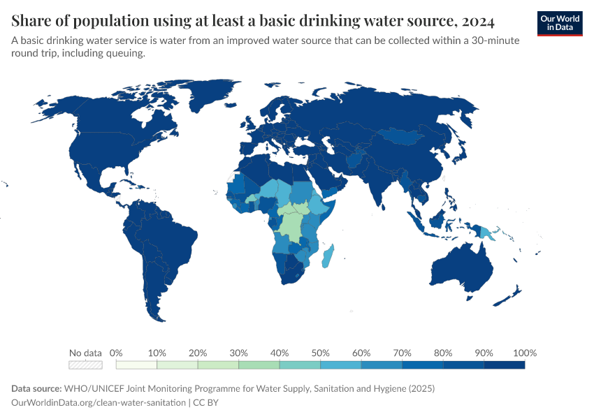 A thumbnail of the "Share of population using at least a basic drinking water source" chart