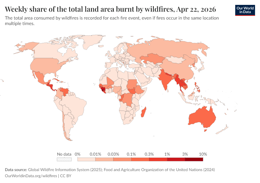 A thumbnail of the "Weekly share of the total land area burnt by wildfires" chart